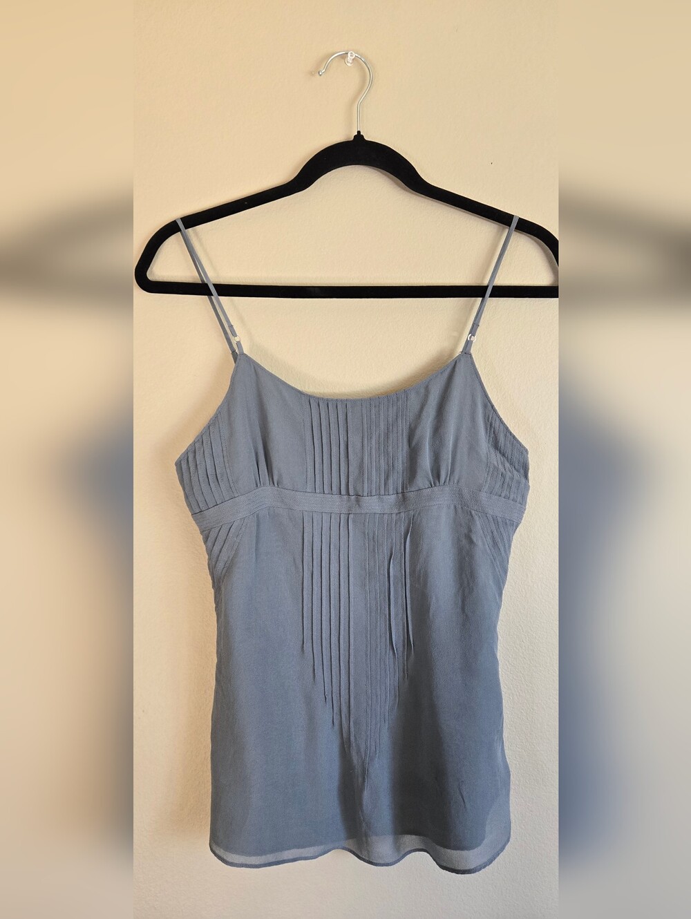 Abercrombie & Fitch 100% Silk Cami Tank Top Blue Gray Pleated Side Button Size S